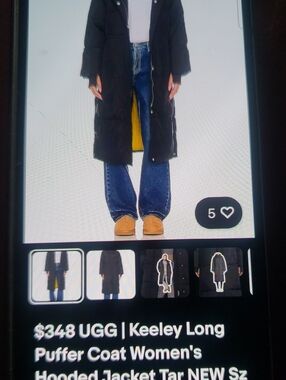 UGG Keeley Long Black Puffer Coat with Yellow Lining